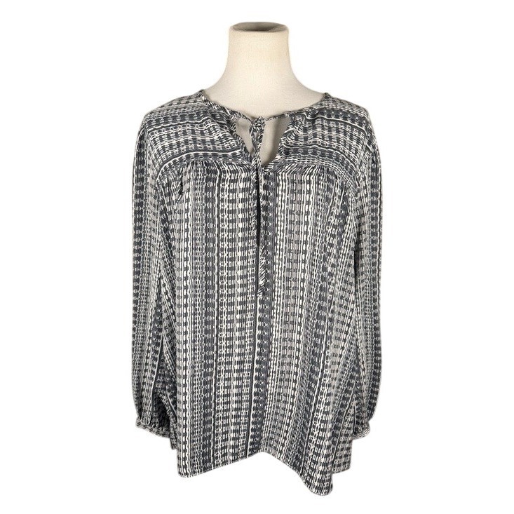 Philosophy Republic Clothing Woman 2x Blouse Black White Tie Neck Long Sleeve